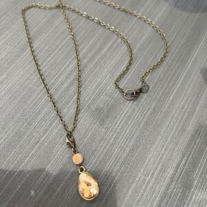New handmade antique gold tone necklace with bead and crystal charm